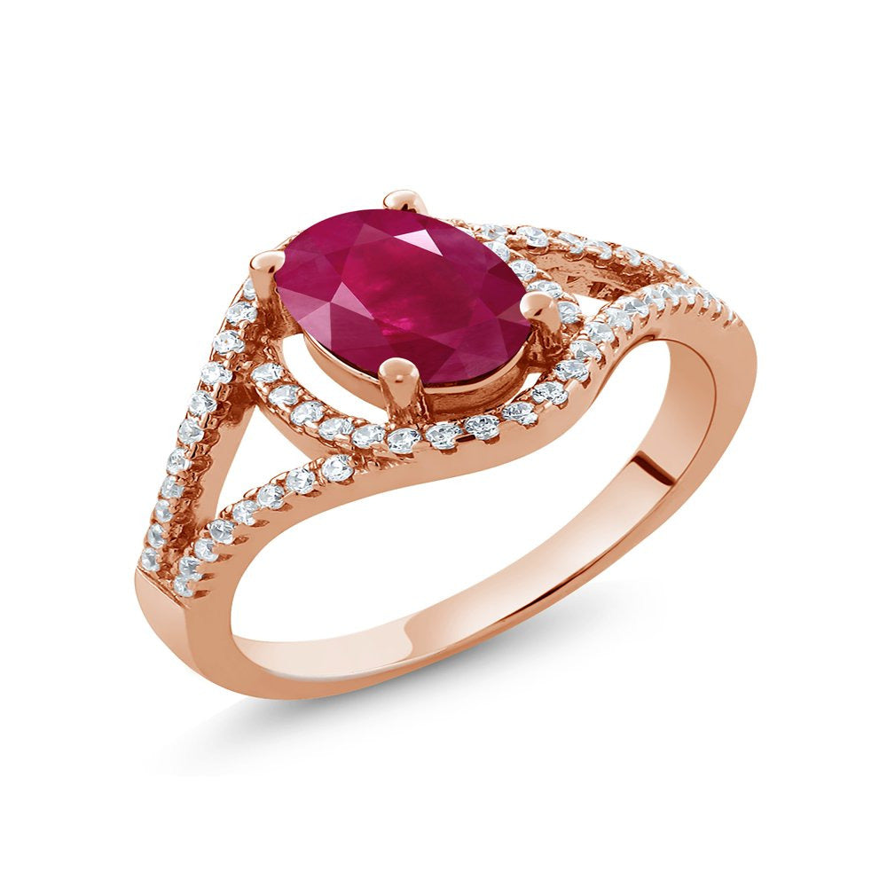 2.31 Ct Oval Red Ruby 18K Rose Gold Plated Silver Ring