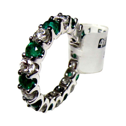 1.23 CT EMERALD DIAMOND 1.50 CT ROUND SHAPE ETERNITY BAND PRONG SET 14 K GOLD