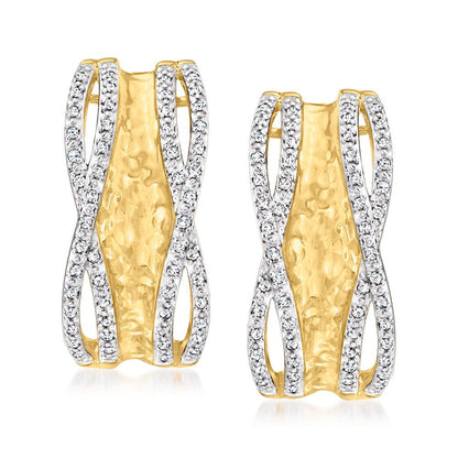 0.25 Ct. T.W. Diamond Hammered Hoop Earrings in 18Kt Gold over Sterling