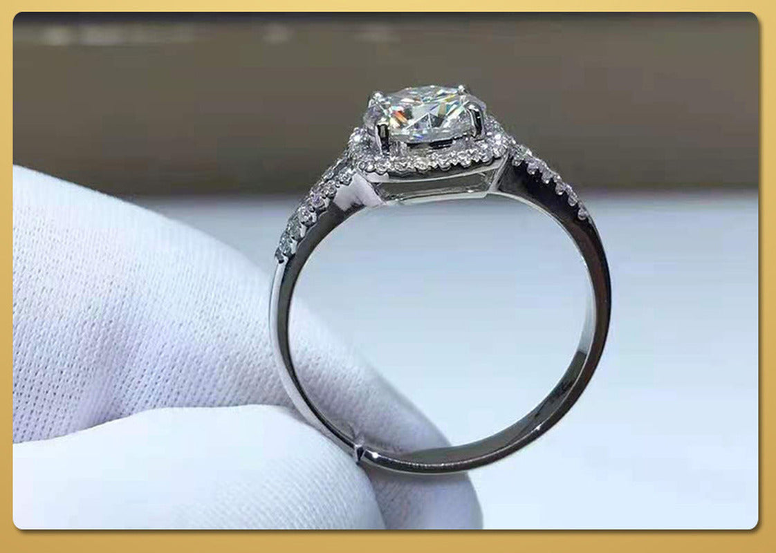 Double Row Square Bag Micro Setting Women'S D Color Moissanite Ring