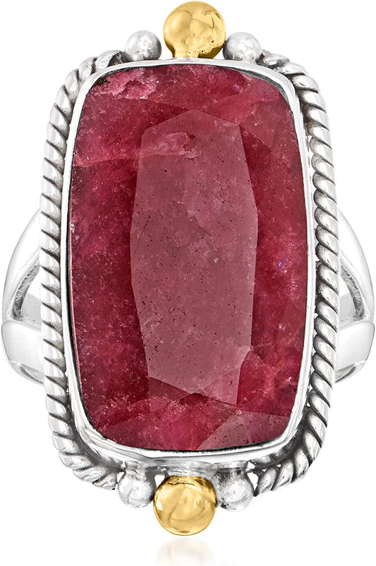 9.50 Carat Ruby Ring in 2-Tone Sterling Silver