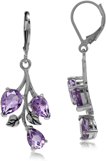 Pear Shape Gemstones 925 Sterling Silver Leaf Leverback Drop Dangle Earrings Jew
