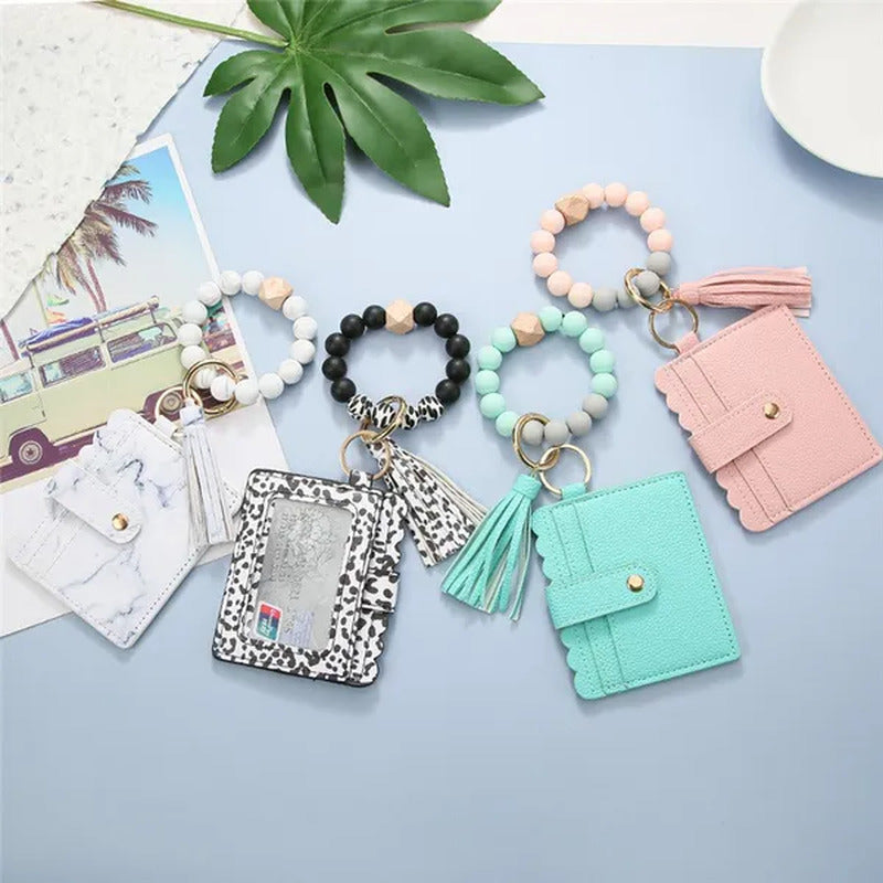 1PC Fashion Wooden Bead Silicone Bead Bracelet Woman Accessories Card Holder Por