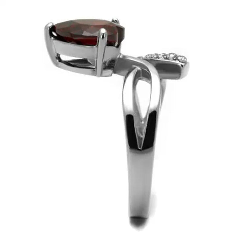 3.22 Ct Heart Shape Garnet Color Cz Stainless Steel Fashion Ring Women'S Size 5-