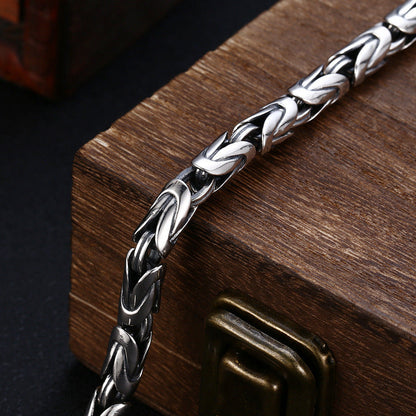 S925 Sterling Silver Bracelet Men'S Thick Diamond Pestle Thai Silver Retro Old P