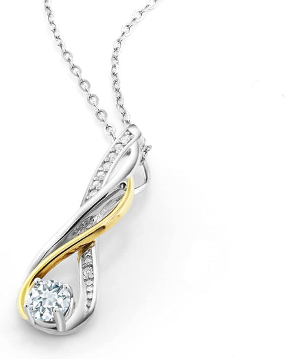 2 Tone 10K Yellow Gold and 925 Sterling Silver Sky Blue Aquamarine and Diamond I