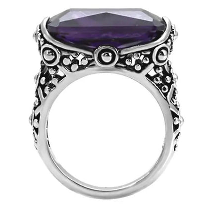 28 Ct Emerald Cut Amethyst CZ Antique Celtic Style Stainless Steel Ring Size 5-1