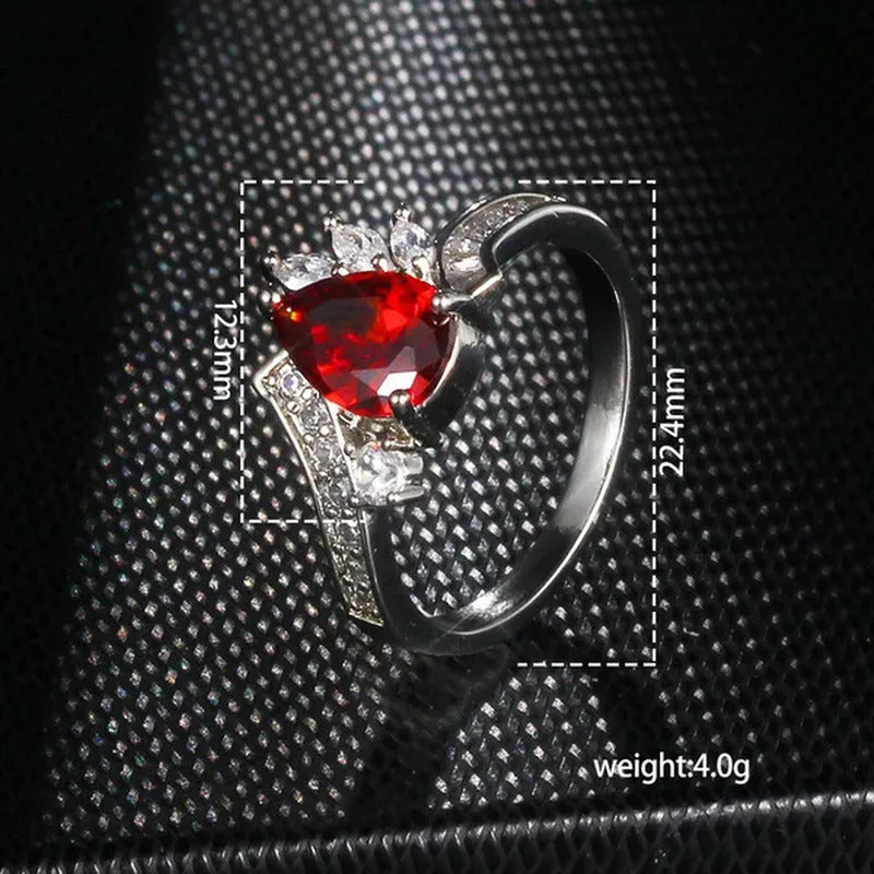 New 925 Sterling Silver Fashion Natural Ruby Angel Teardrop Diamond Ring Engagem