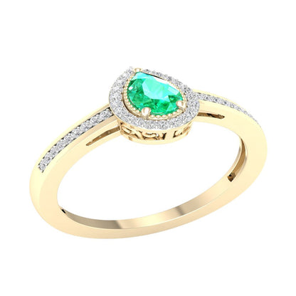 Imperial Gemstone 10K Yellow Gold Pear Emerald 1/8 CT TW Diamond Halo Women'S Ri