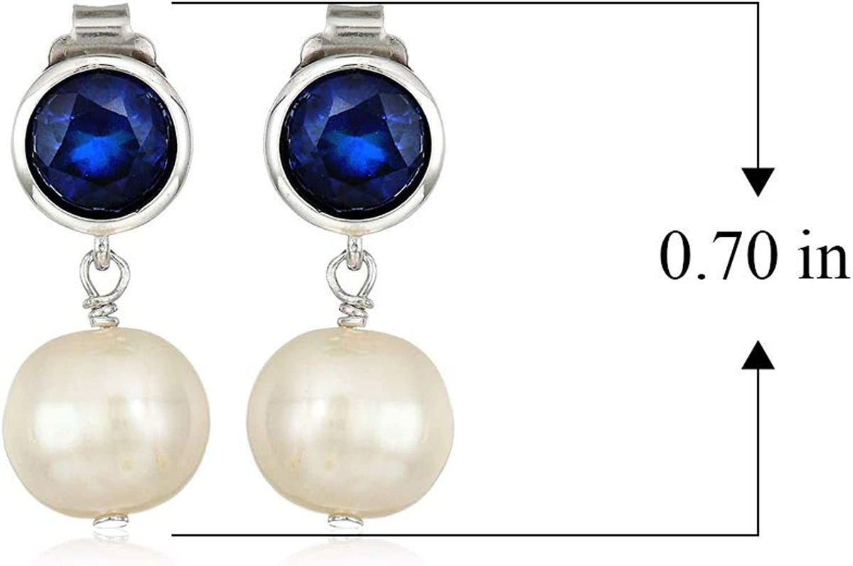 925 Sterling Silver Bezel-Set Gemstone Birthstone and 8Mm White Freshwater Cultu