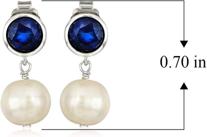 925 Sterling Silver Bezel-Set Gemstone Birthstone and 8Mm White Freshwater Cultu