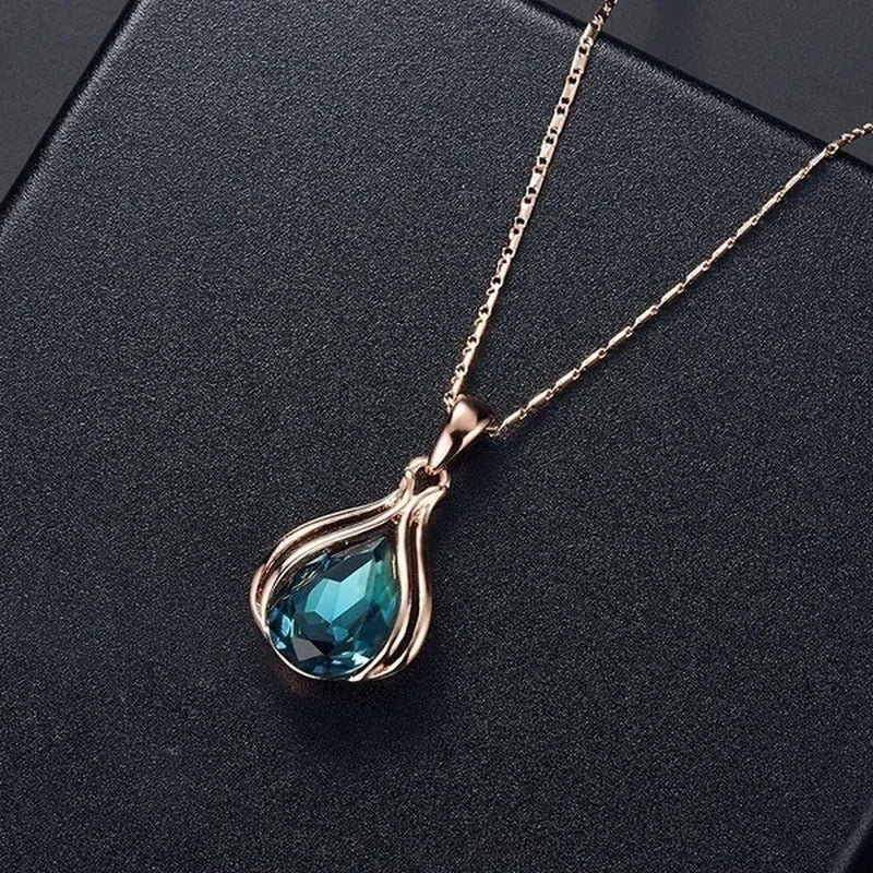 3PCS / Set New Luxury Design Luxury Wedding Pendant Earrings Rose Gold Green Blu