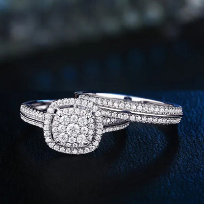 Wedding Rings 2 Pcs/Set Micro Pave Moissanite Square Rings for Women Princess En