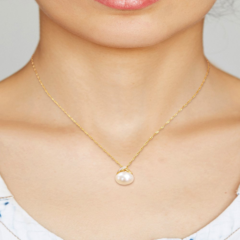 12-12.5Mm South Sea Cultured Freshwater Pearl and Diamond Accent 14Kt Yellow Gol