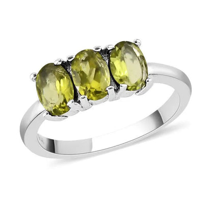 Shop LC Peridot Oval Stainless Steel 3 Stone Ring for Women Size 8 Ct 1.15
