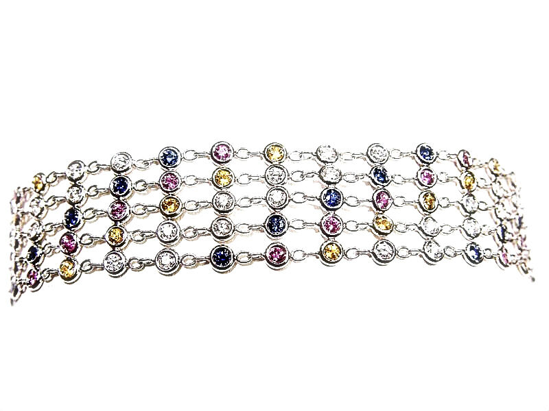 1.40 CT ROUND SHAPE DIAMOND 2.72 CT ROUND SHAPE MULTI COLOR SAPPHIRE BRACELET