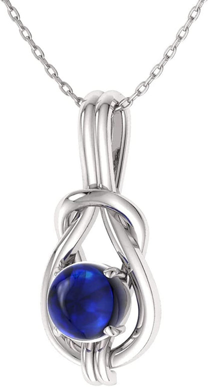 Natural and Certified Gemstone Infinity Knot Solitaire Necklace in 14K White Gol
