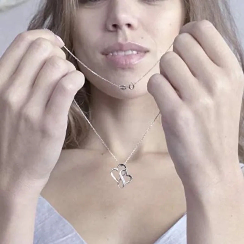 Fashion Double Heart Pendant 925 Sterling Silver Infinity Necklace for Women Bri