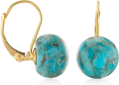 Button Turquoise Drop Earrings in 14Kt Yellow Gold