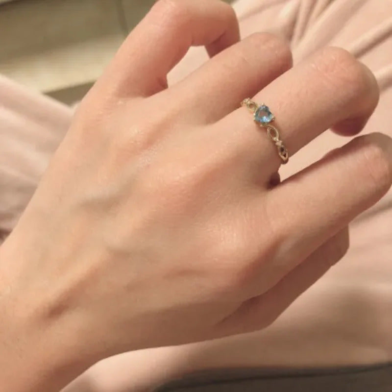 Women Cute Crystal Heart Rings Infinity Ring with Heart Birthstone in Rose Gold