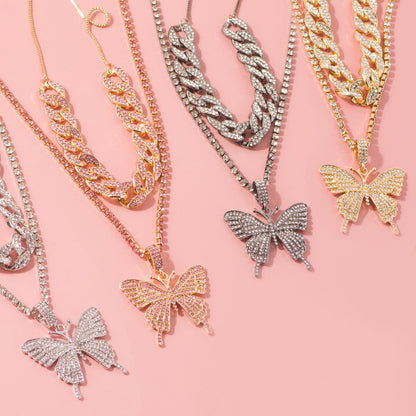 Fashion Exaggerated Diamond Butterfly Necklace