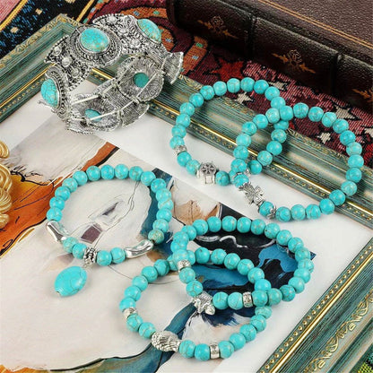 Red Bracelet for Protection Beaded Women'S Bracelet Set Boho Ethnic Vintage Turq