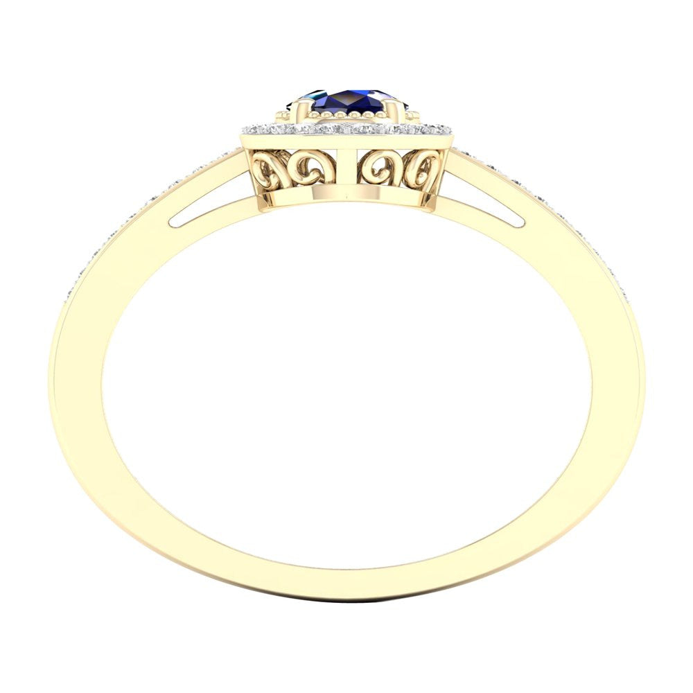 Imperial Gemstone 10K Yellow Gold Pear Blue Sapphire 1/8 CT TW Diamond Halo Wome