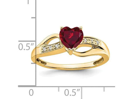 3/4 Carat (Ctw) Lab Created Heart Ruby Ring in 14K Yellow Gold