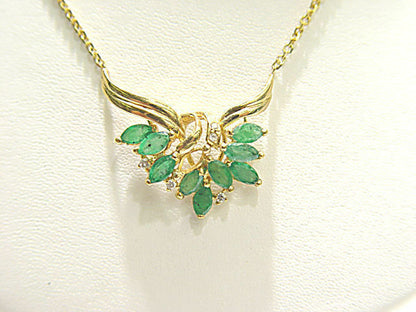 MARQUISE EMERALD AND DIAMOND PENDANT INCLUDED 16 INCH CHAIN