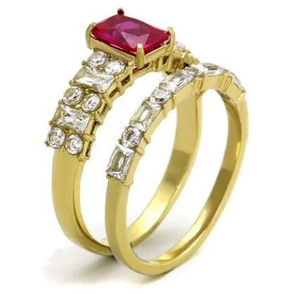 2.64 Ct Emerald Cut Ruby Zirconia 14K Gold Plated Wedding Ring Set Women'S Size