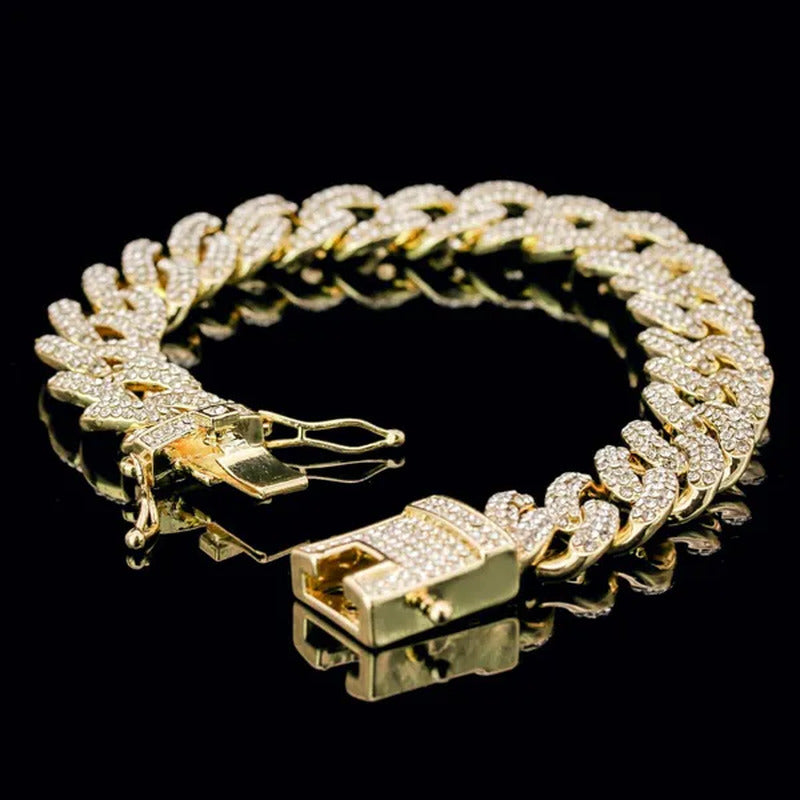 Men'S 14K Gold Plated Miami Cuban Thick Bracelet 9" Fully Cz Box Clip Hip Hop St