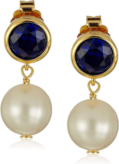 18K Yellow Gold Plated Sterling Silver Bezel Set Birthstone and Freshwater Cultu