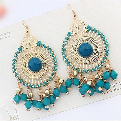 Tassel Wedding Flower Disc Dangle Drop Earrings Fashion Statement Jewelry Ethnic