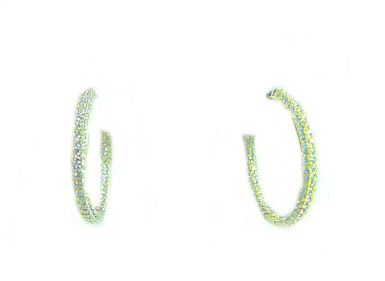 DIAMOND ROUND BR SHAPE PAVE PRONG SET HOOP EARRING INSIDE OUTSIDE SET DIAMOND