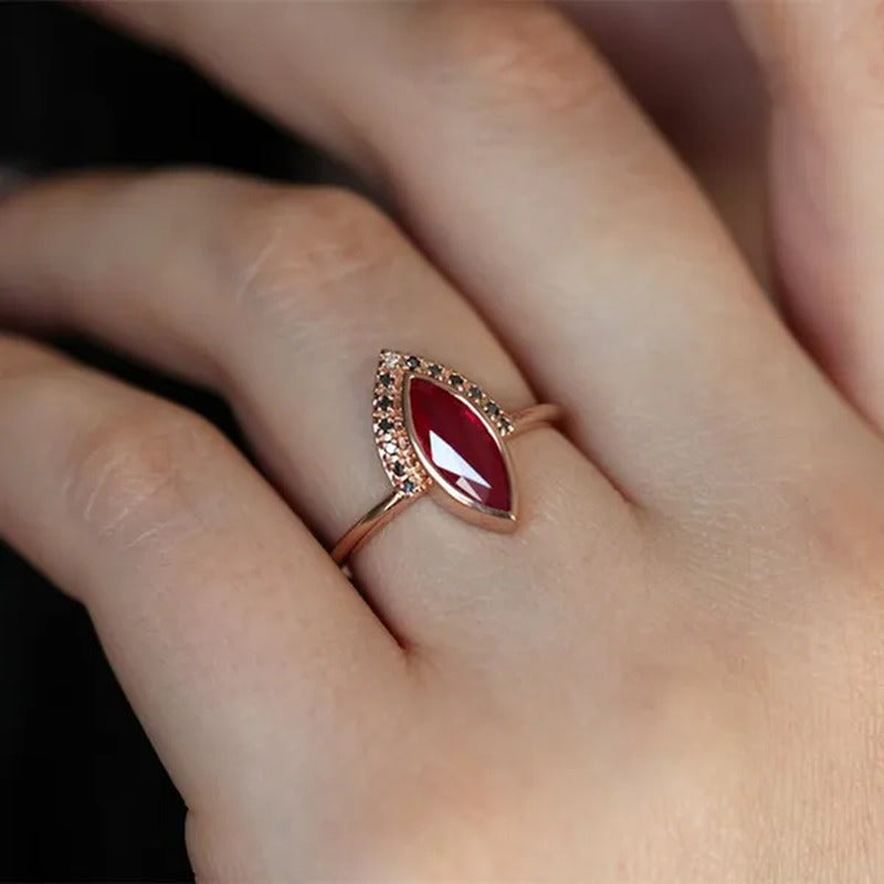 Unique Natural Rhombus 2 in 1 Ruby Engagement Rose Gold Ring Marquise Bridal Wed