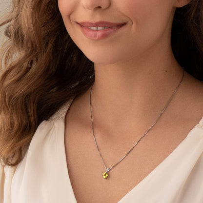 Peridot Pendant in 14 Karat White Gold, Classic Solitaire, Cushion Cut, 6Mm, 1 C