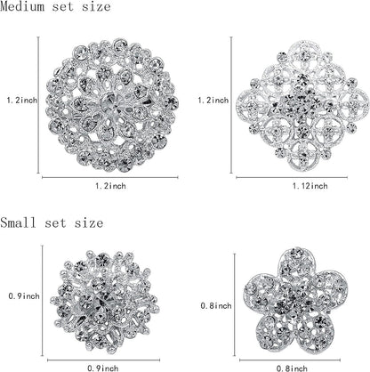 Lot 24PCS Wedding Bouquet Brooches Kit Shiny Rhinestone Crystal Brooch Pin Set f
