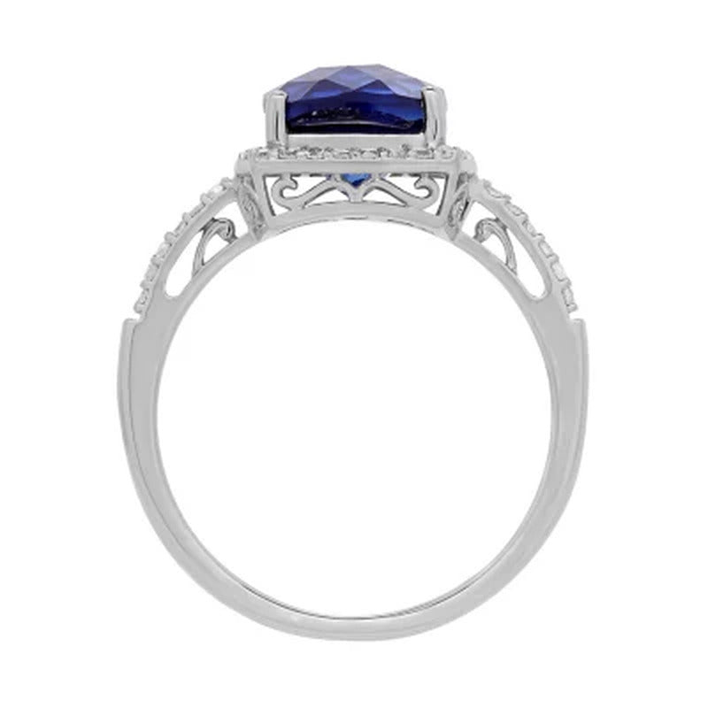 Created Sapphire Ring with Diamond Accent in 14K White Gold