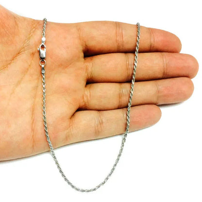 Sterling Silver Rhodium Plated Diamond Cut Rope Chain Necklace, 1,8Mm