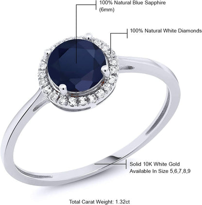 10K White Gold Blue Sapphire and Diamond Women'S Engagement Ring (1.22 Cttw, Gem