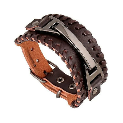 Women Men PU Leather Bracelets Punk Handmade Wide Cuff Rope Bracelet Woven Wrist