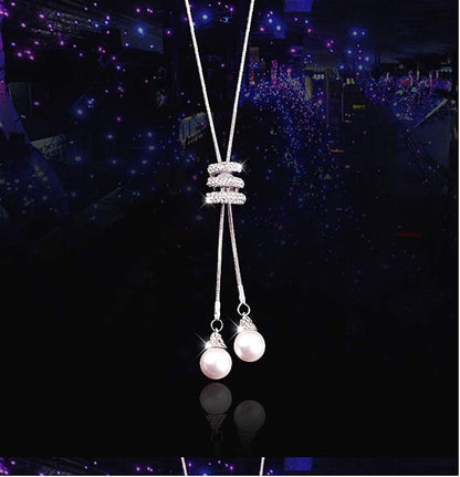 Spiral Pearl Pendant Long Necklace for Women Sweater Chain Statement Necklace Ch