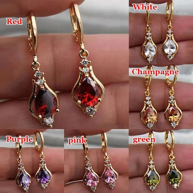New Ruby Amethyst Gemstone Hoop Earrings Retro Woman Rainbow Crystal Long Earrin
