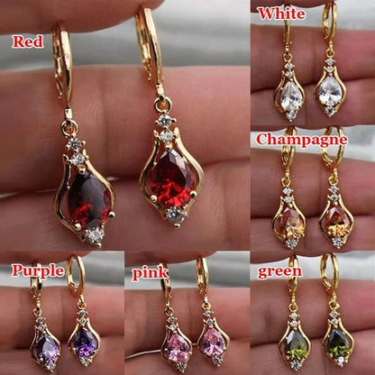 New Ruby Amethyst Gemstone Hoop Earrings Retro Woman Rainbow Crystal Long Earrin