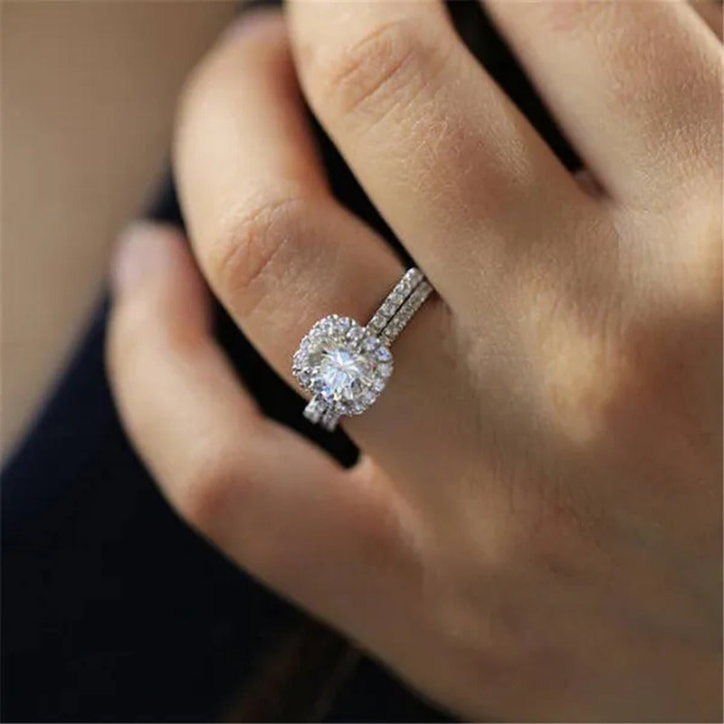 Exquisite Silver Plated round Cut White Sapphire Diamond Promise Rings Courtship