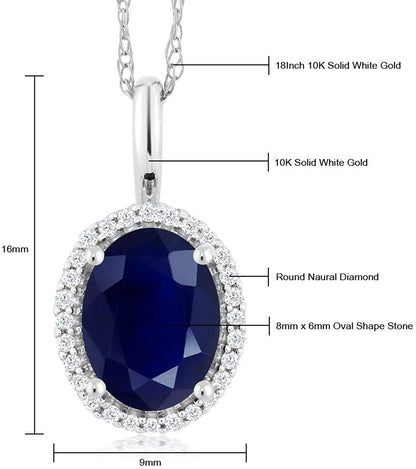 10K White Gold Blue Sapphire and Diamonds Women'S Halo Pendant Necklace (1.79 Ct