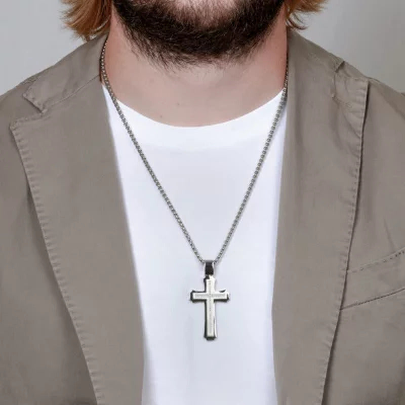 Spartan .20 CT. T.W. Diamond Cross Stainless Steel Pendant