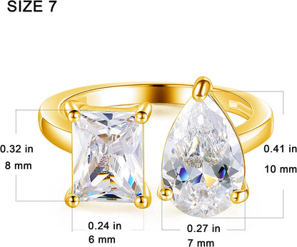 Adjustable Stretchy Eternity Ring,14K Gold Plated Pear / Square Cubic Zirconia O