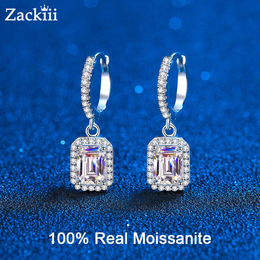 Radiant Cut Moissanite Hoop Sterling Silver Earring for Women Pass Diamond Test