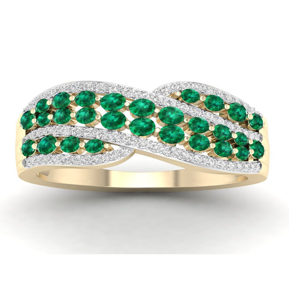 Imperial Gemstone 10K Yellow Gold Emerald 1/4 CT TW Diamond Women'S Fashion Ring